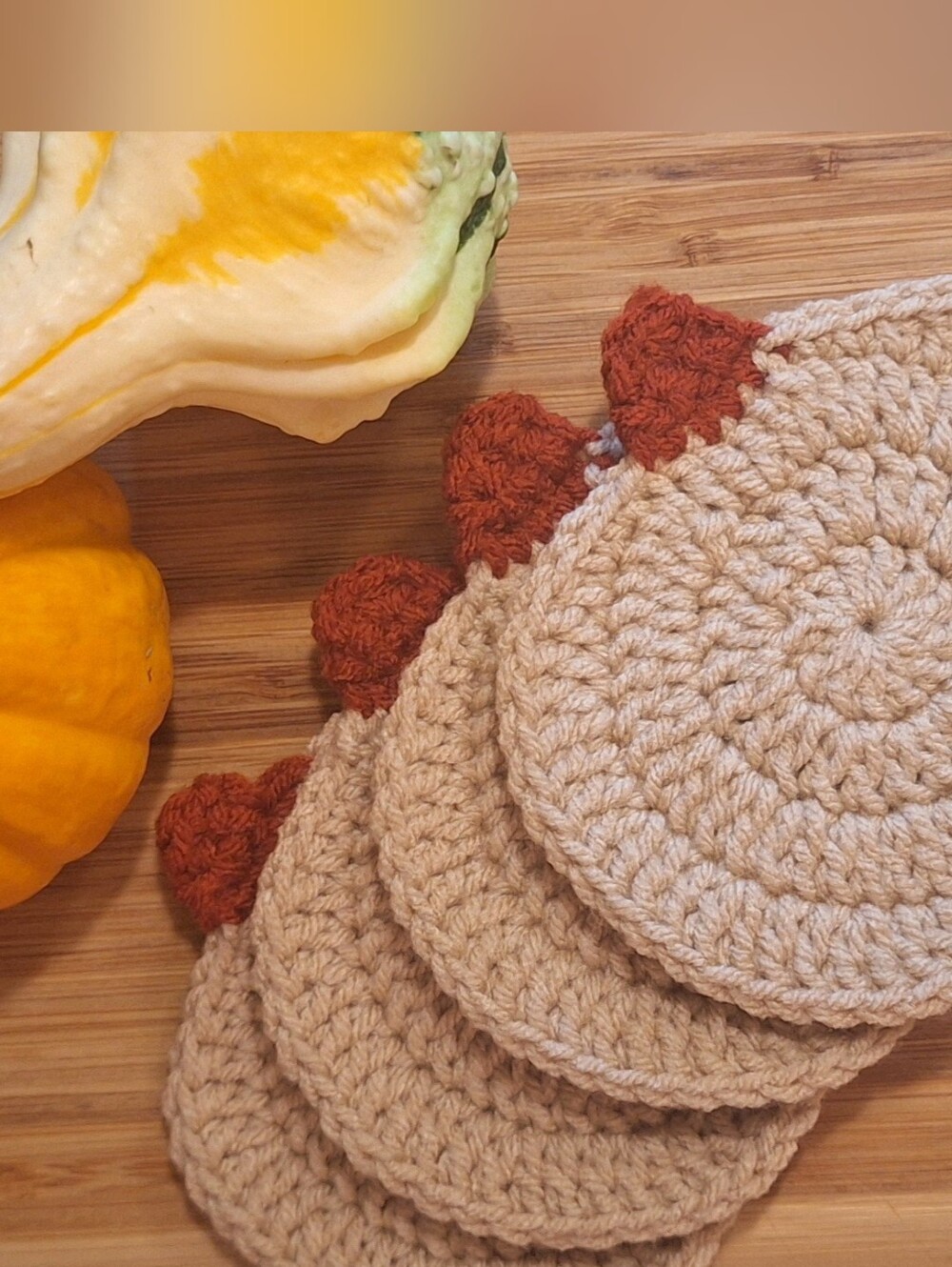 Handmade Crochet Pumpkin Coasters Set of 4 NWOT